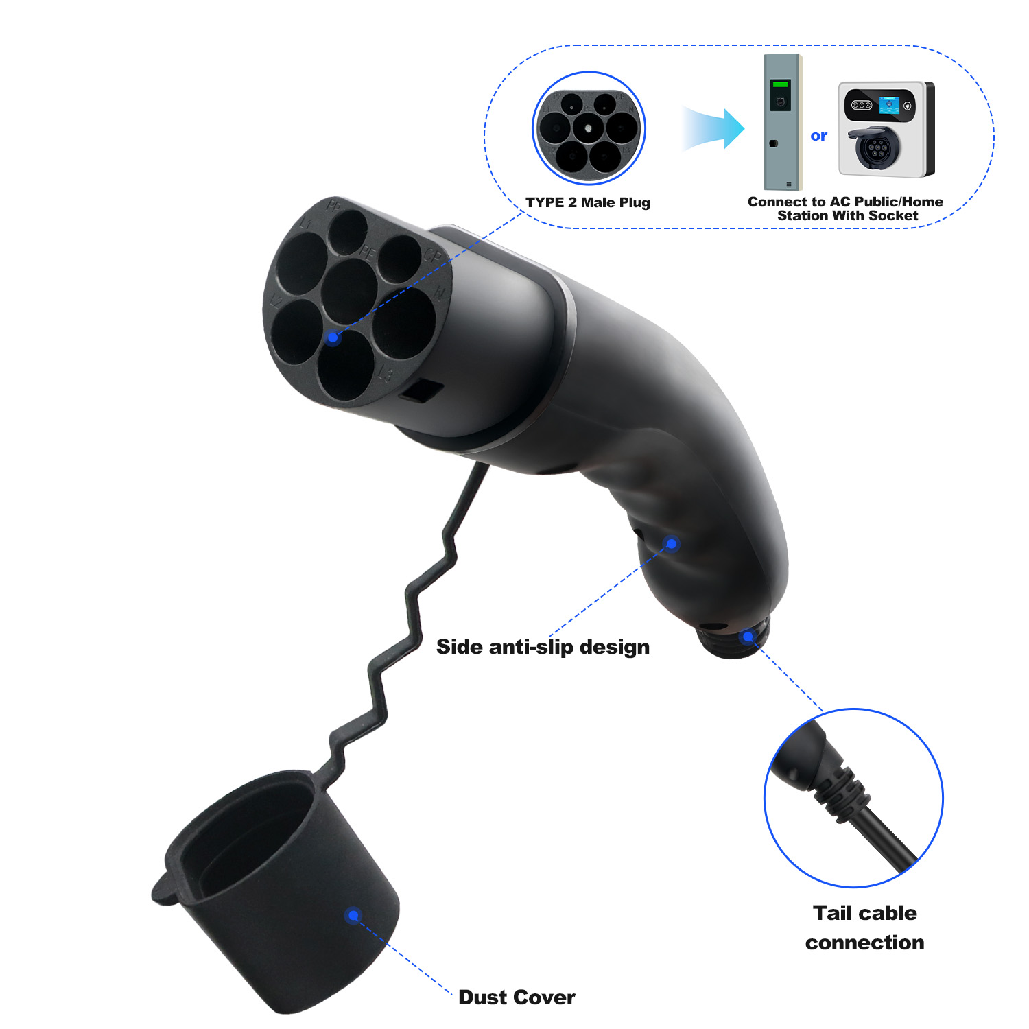 Kolanky EV Plug Type 2 Male  1 - Ev Charger Type 2 22Kw 32A 3 Phase recension och pris