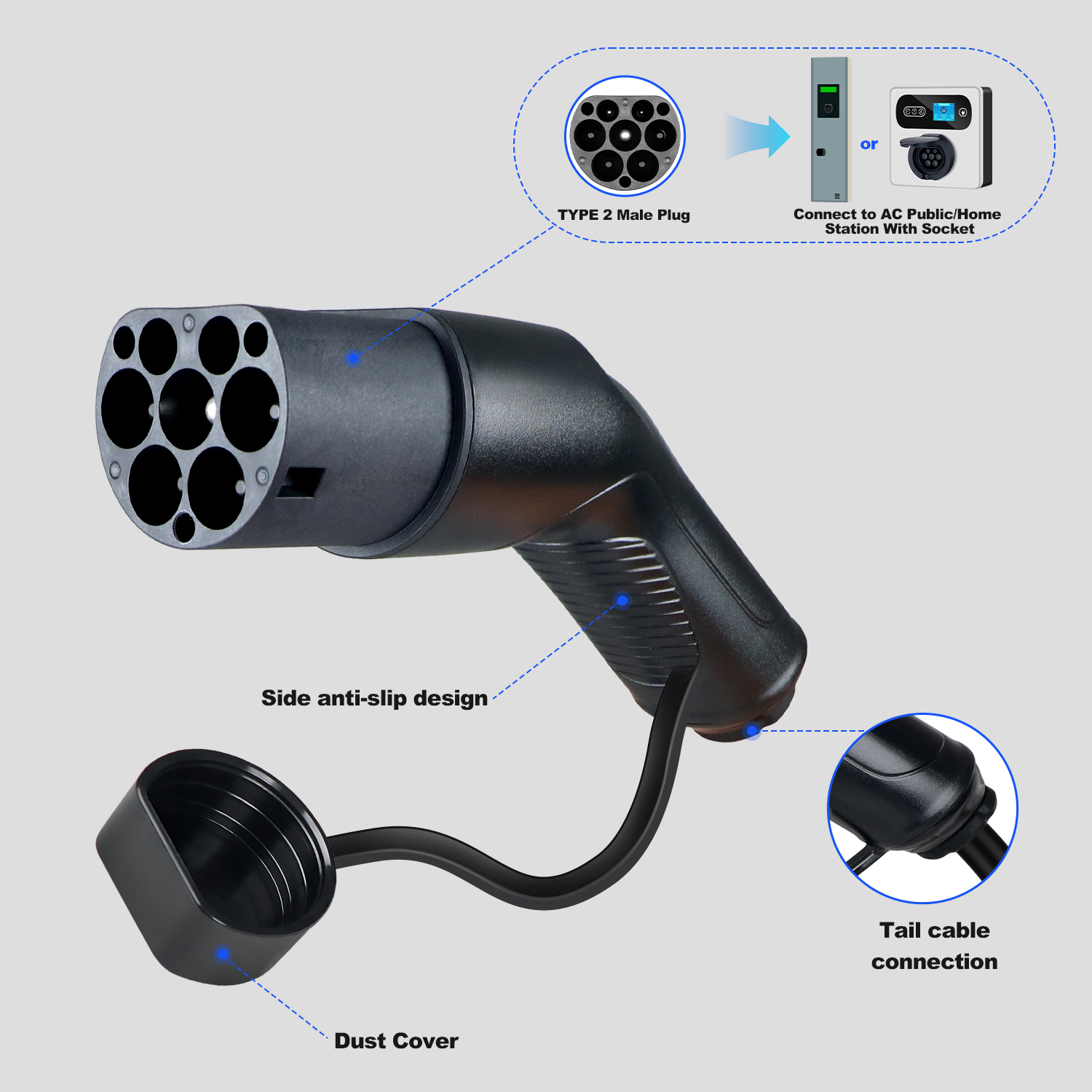 Kolanky Type2 EVS Male EV Char - Ev Charger Type 2 22Kw 32A 3 Phase recension och pris