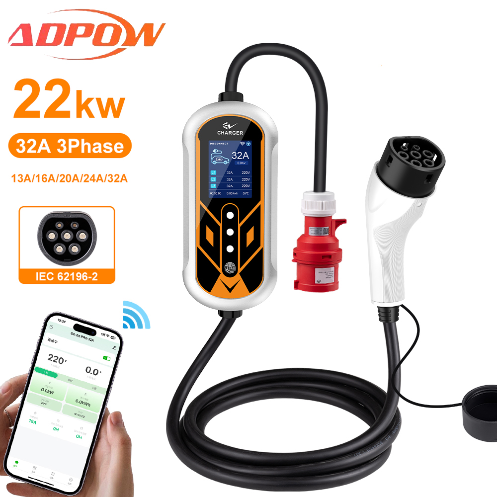 ADPOW Portable 32A Type2 EV Ch - Ev Charger Type 2 22Kw 32A 3 Phase recension och pris